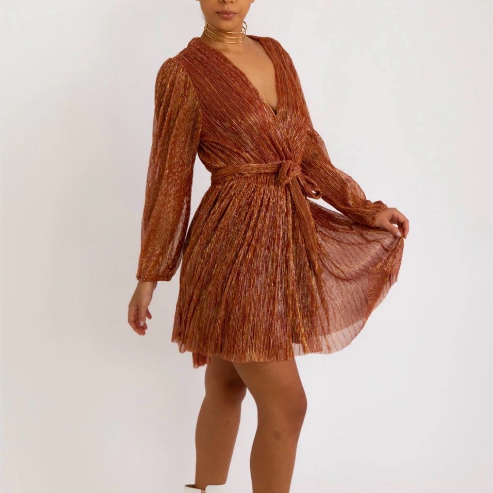 Dress Forum Metallic Bronze Long Sleeve Dress